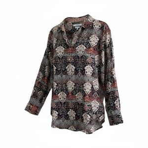 Foxcroft NYC Women's Long Sleeve Button Up Shirt Size 16W Wrinkle Free Boho